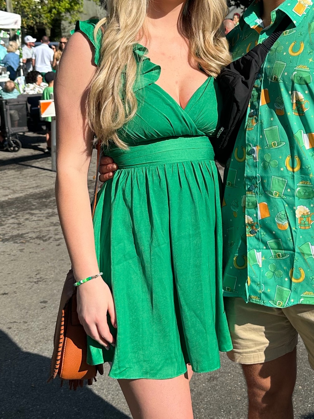 Lulu's Emerald Green V-Neck Ruffle Sleeve Mini Dress